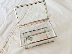 Studio Silversmiths Silver Plated Mirrored Glass Jewelry Box Rope Trim Vintage